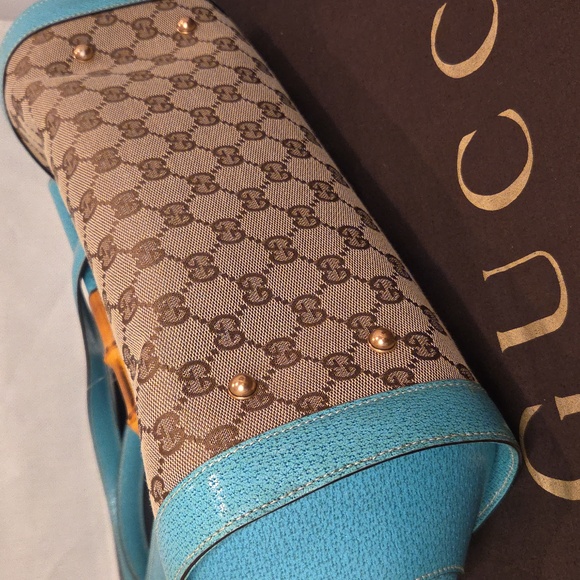 Gucci Vintage 1990s ultra rare limited edition turquoise Bamboo Bullet Bag - Picture 13 of 17